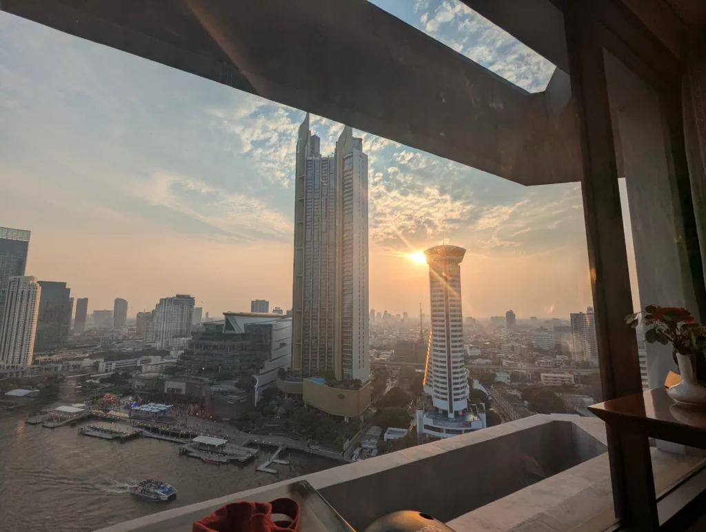 View from the lounge out the window, at sunset.