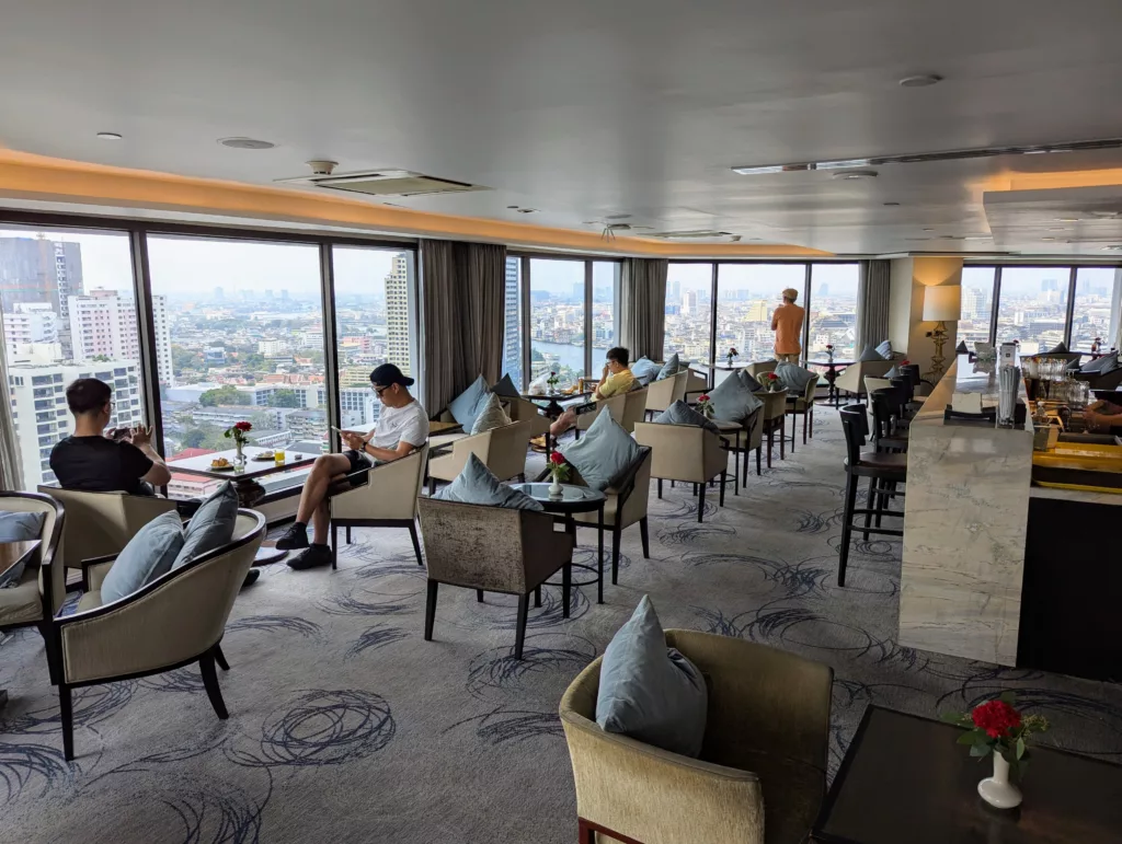 People in lunge with great view.